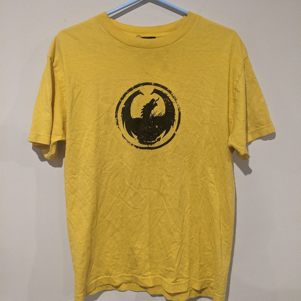 Yellow Men's Large Unknown Brand Dragon/Phoenix Logo T shirt